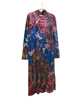 Anthropologie Slim High Neck Midi Colorful Patterned Dress